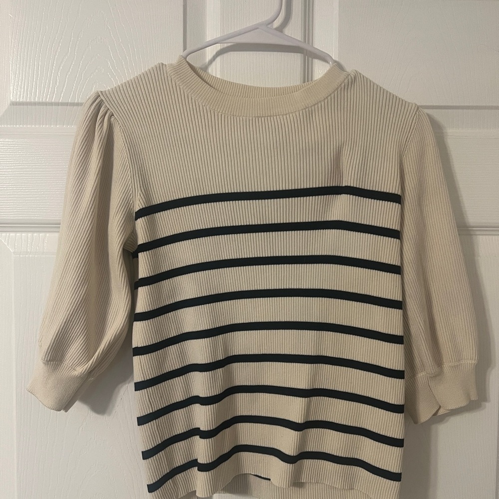 Reserved Cream Ribbed Knit Sweater